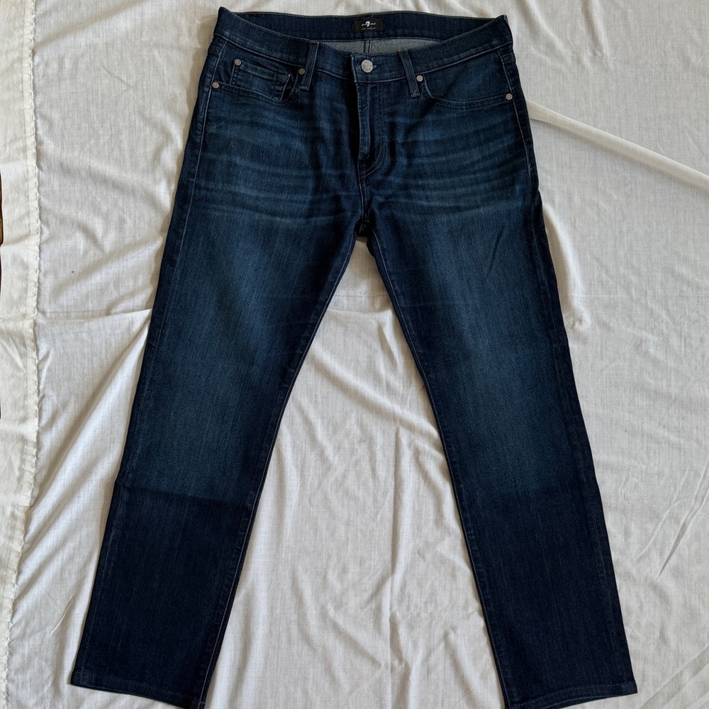 7 For All Mankind Men's Dark Indigo Slim Straight Jeans